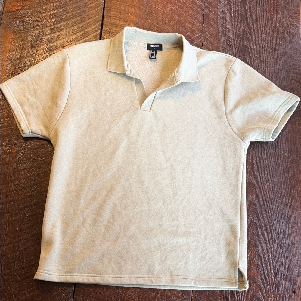 Forever 21 Men’s Polo Shirt Medium Cream Beige Minimal Casual